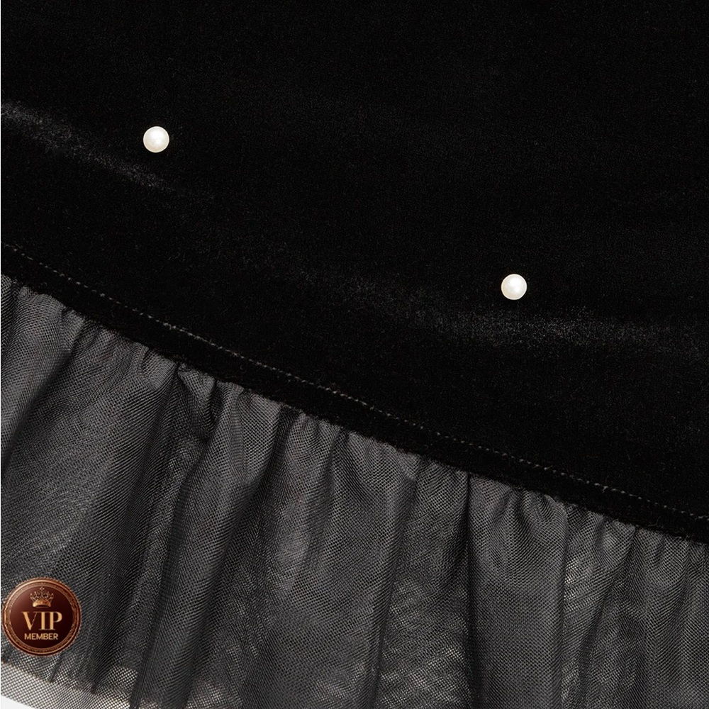 Black Beaded Ruffled Mock
Neck Three Quarter Sleeve A-
Line Maxi Velvet Dress - Picture 5 of 9